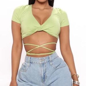 Fashion Nova Lime Wrap Crop Top